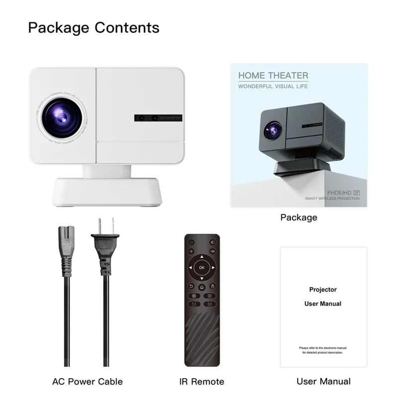 P50Max Android 11 1080P Mini Projector with 2 Gamepads 800 Lumens WiFi Portable Home Theater, 2+16GB - White / US Plug