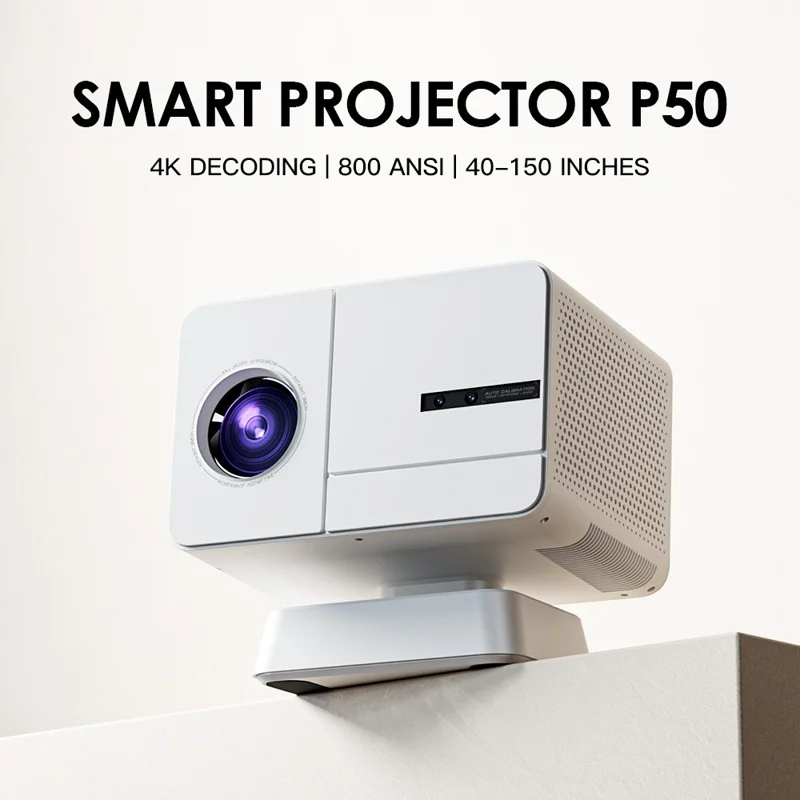 P50Max Android 11 1080P Mini Projector with 2 Gamepads 800 Lumens WiFi Portable Home Theater, 2+16GB - White / US Plug