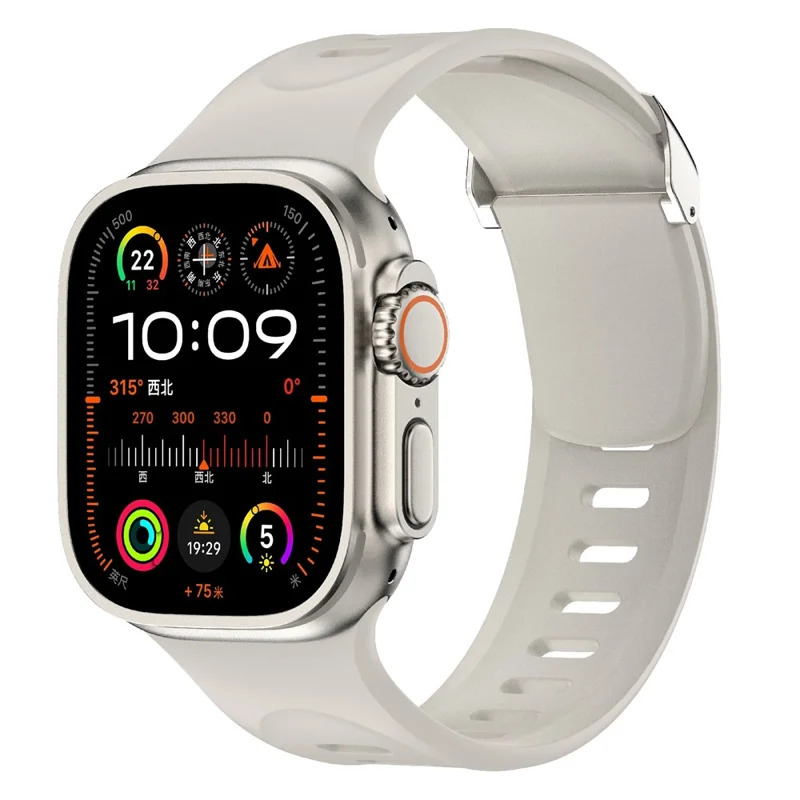 Bracelet de montre pour Apple Watch Série 10 Ultra 9 8 7 SE 6 5 4 3 2 1 46 mm 49 mm 45 mm 44 mm 42 mm Bracelet en silicone - Starlight