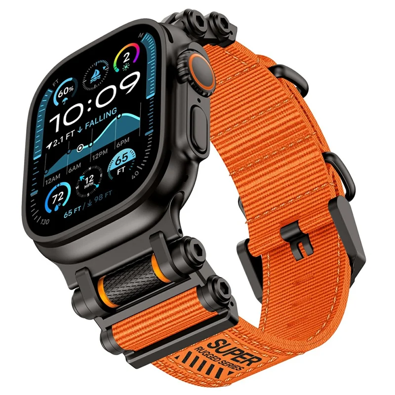 Watch Band For Apple Watch Series 10 Ultra 9 8 7 SE 6 5 4 3 2 1 46mm 49mm 45mm 44mm 42mm Gear Design Nylon Strap with Black Connector - Orange