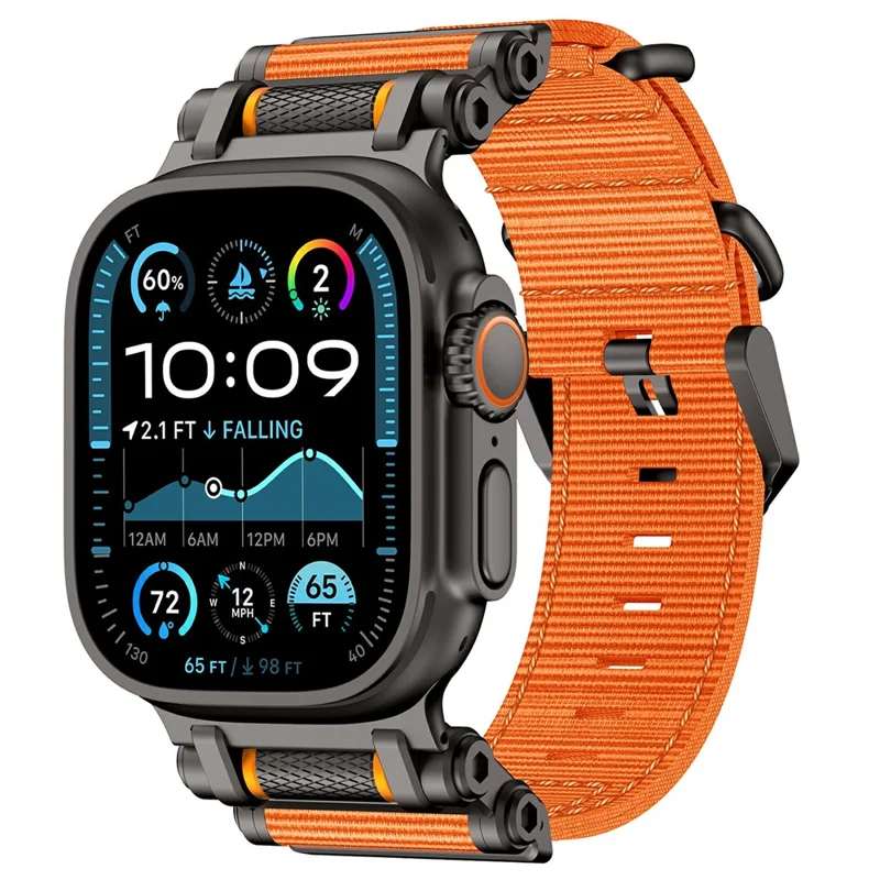 Watch Band For Apple Watch Series 10 Ultra 9 8 7 SE 6 5 4 3 2 1 46mm 49mm 45mm 44mm 42mm Gear Design Nylon Strap with Black Connector - Orange