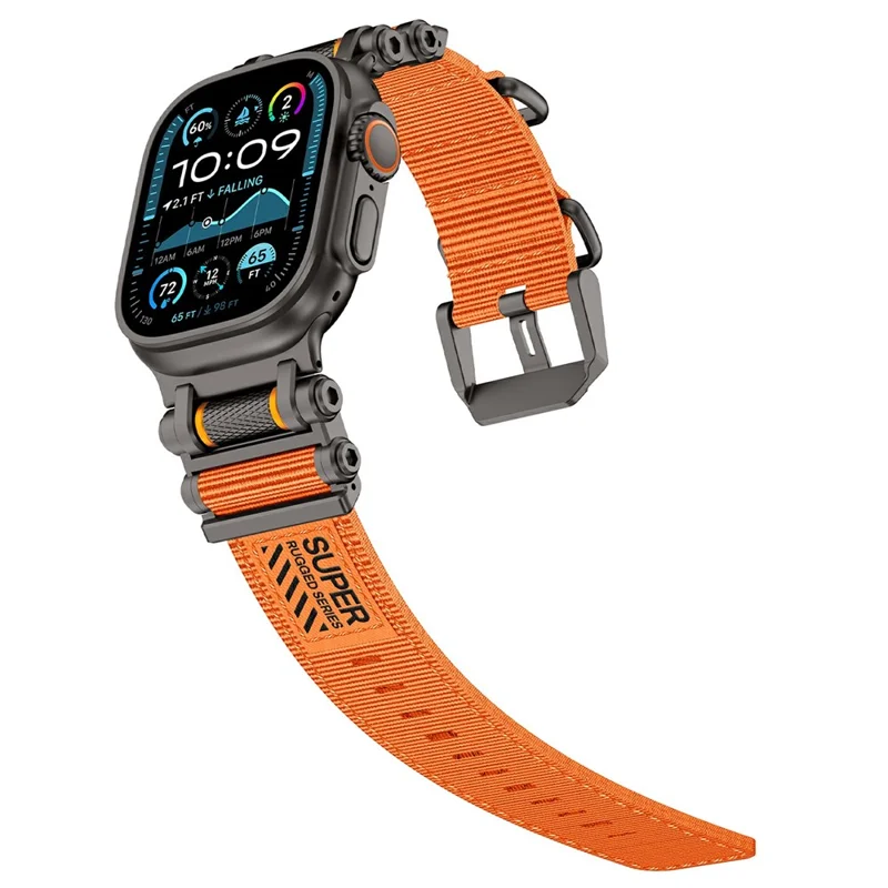 Watch Band For Apple Watch Series 10 Ultra 9 8 7 SE 6 5 4 3 2 1 46mm 49mm 45mm 44mm 42mm Gear Design Nylon Strap with Black Connector - Orange