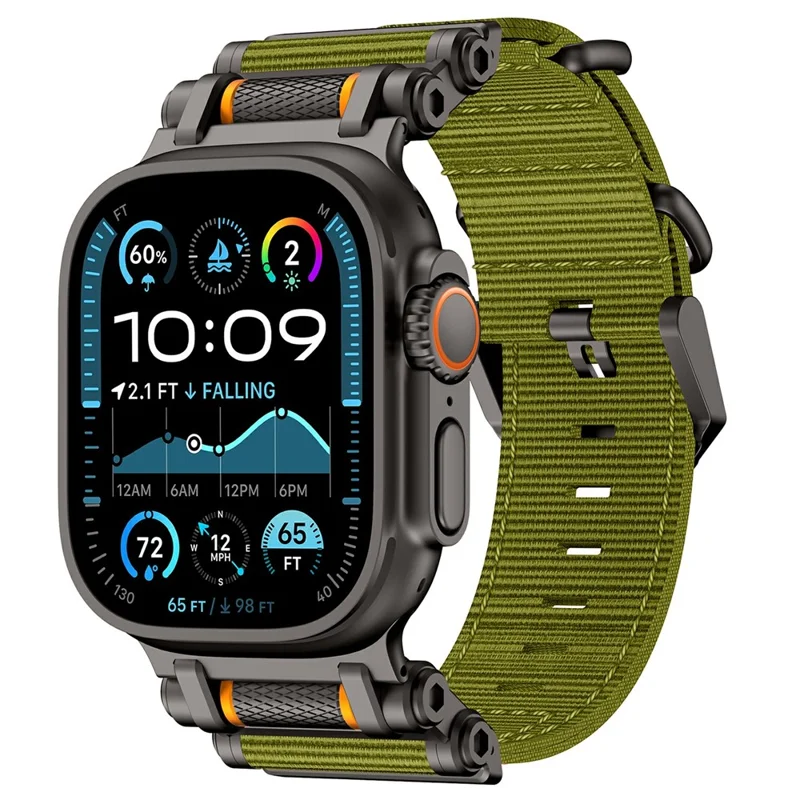 Armband für Apple Watch Series 10 Ultra 9 8 7 SE 6 5 4 3 2 1 46mm 49mm 45mm 44mm 42mm Gear Design Nylon Gürtel mit schwarzem Verbinder - Grün