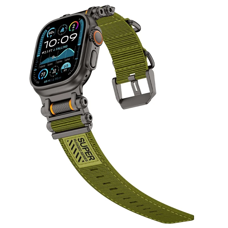 Armband für Apple Watch Series 10 Ultra 9 8 7 SE 6 5 4 3 2 1 46mm 49mm 45mm 44mm 42mm Gear Design Nylon Gürtel mit schwarzem Verbinder - Grün