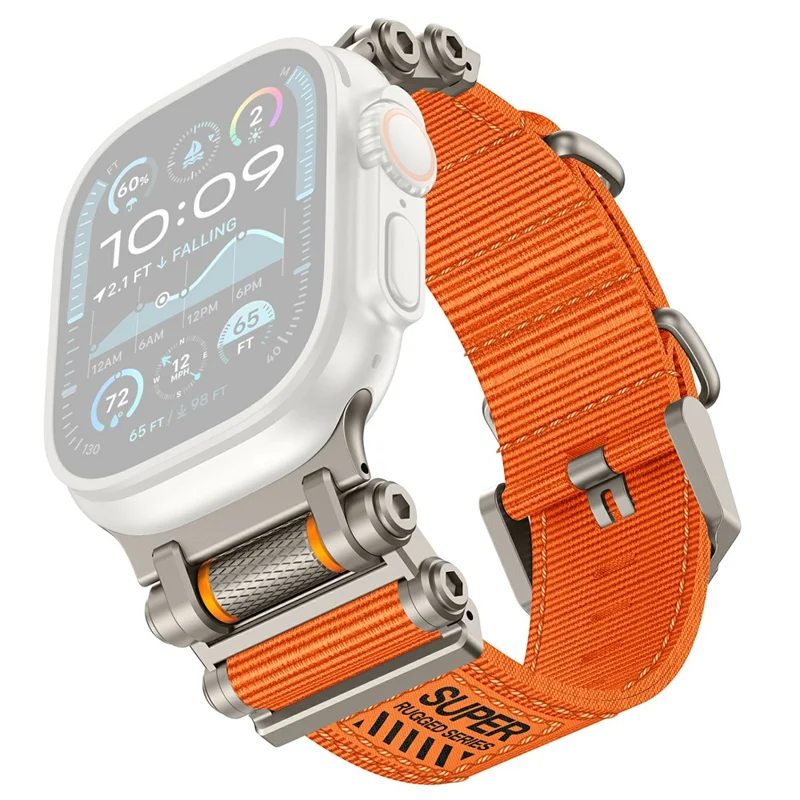 Watch Band For Apple Watch Series 10 Ultra 9 8 7 SE 6 5 4 3 2 1 46mm 49mm 45mm 44mm 42mm Gear Design Nylon Strap with Titanium Connector - Orange