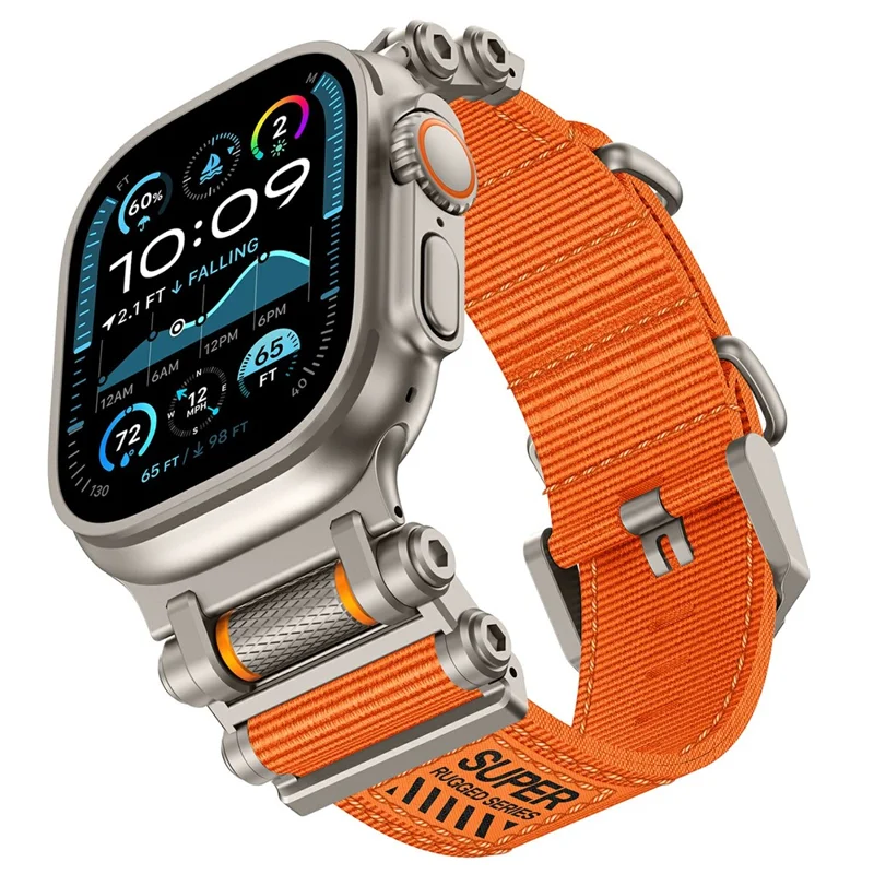 Watch Band For Apple Watch Series 10 Ultra 9 8 7 SE 6 5 4 3 2 1 46mm 49mm 45mm 44mm 42mm Gear Design Nylon Strap with Titanium Connector - Orange