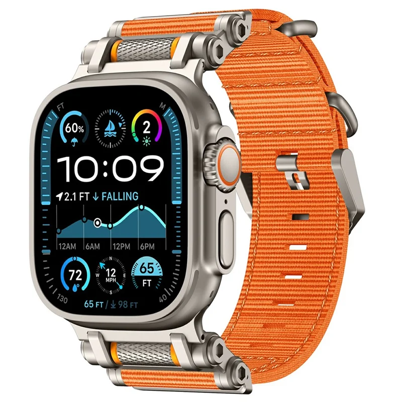 Watch Band For Apple Watch Series 10 Ultra 9 8 7 SE 6 5 4 3 2 1 46mm 49mm 45mm 44mm 42mm Gear Design Nylon Strap with Titanium Connector - Orange
