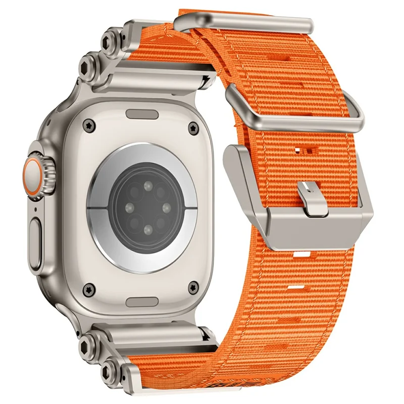 Watch Band For Apple Watch Series 10 Ultra 9 8 7 SE 6 5 4 3 2 1 46mm 49mm 45mm 44mm 42mm Gear Design Nylon Strap with Titanium Connector - Orange