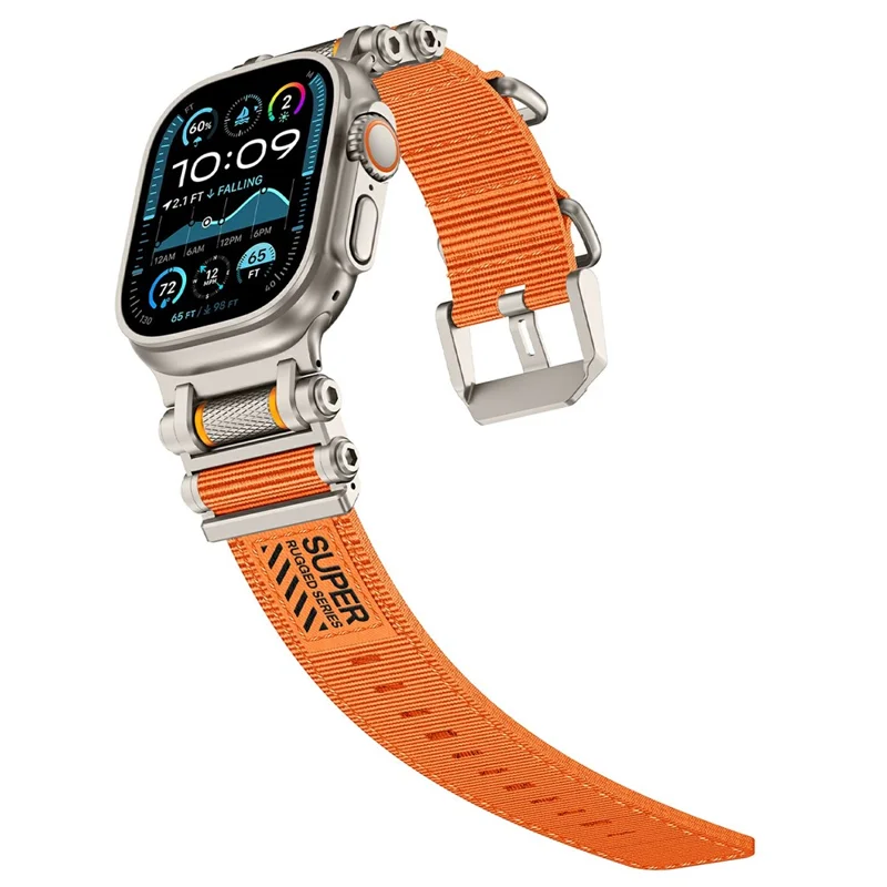 Watch Band For Apple Watch Series 10 Ultra 9 8 7 SE 6 5 4 3 2 1 46mm 49mm 45mm 44mm 42mm Gear Design Nylon Strap with Titanium Connector - Orange