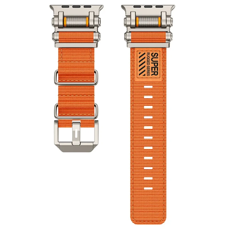 Watch Band For Apple Watch Series 10 Ultra 9 8 7 SE 6 5 4 3 2 1 46mm 49mm 45mm 44mm 42mm Gear Design Nylon Strap with Titanium Connector - Orange