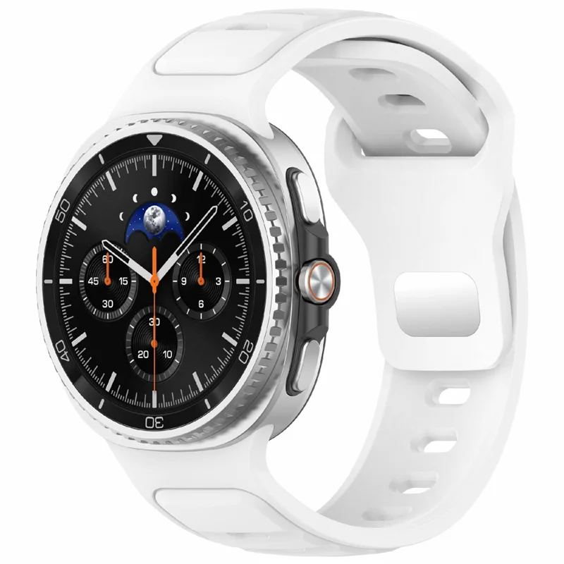 Silicone Watch Band For Samsung Galaxy Watch8 40mm 44mm / Watch8 Classic 46mm , Waterproof Soft Strap with Stainless Steel Buckle - White
