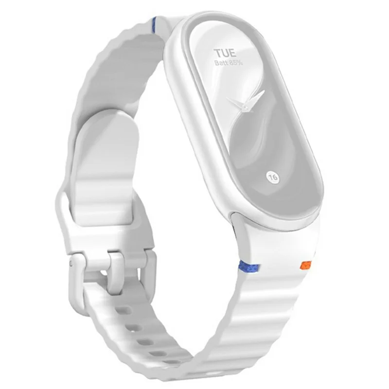 Watch Band For Xiaomi Smart Band 10  /  9  /  8 Stitching Line Wavy Pattern Silicone Wrist Strap - White