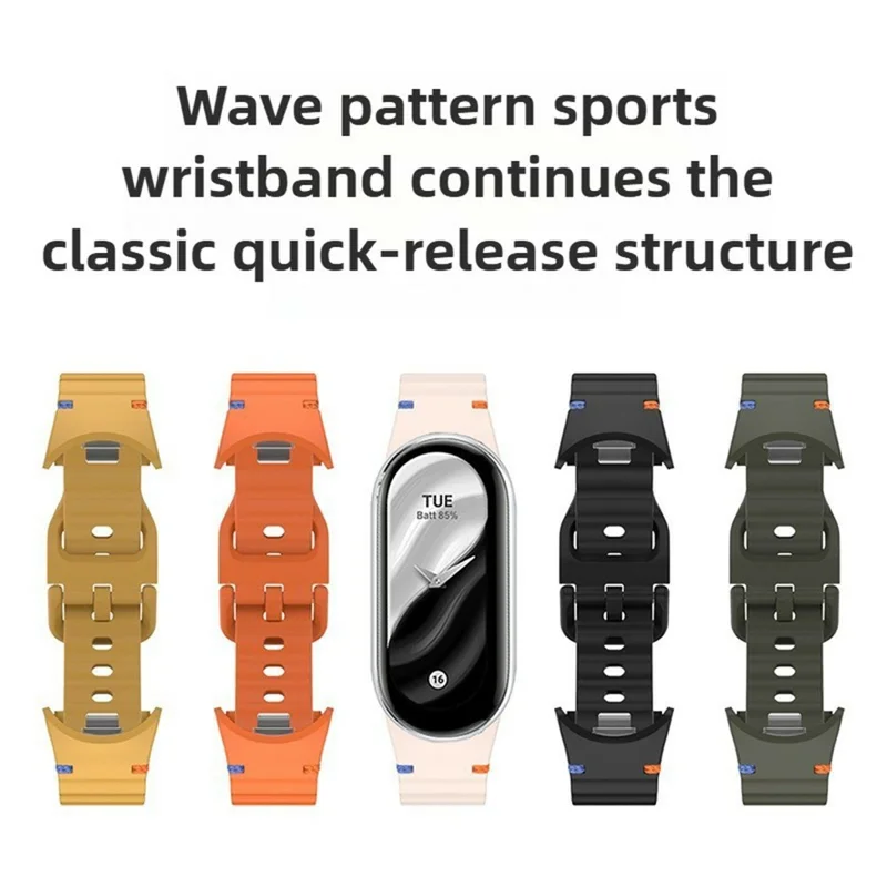 Watch Band For Xiaomi Smart Band 10  /  9  /  8 Stitching Line Wavy Pattern Silicone Wrist Strap - White
