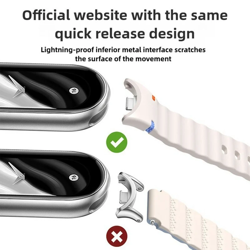 Watch Band For Xiaomi Smart Band 10  /  9  /  8 Stitching Line Wavy Pattern Silicone Wrist Strap - White