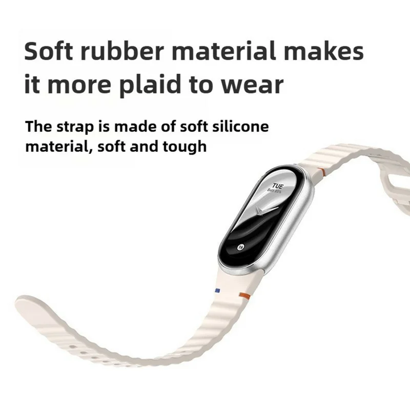 Watch Band For Xiaomi Smart Band 10  /  9  /  8 Stitching Line Wavy Pattern Silicone Wrist Strap - White