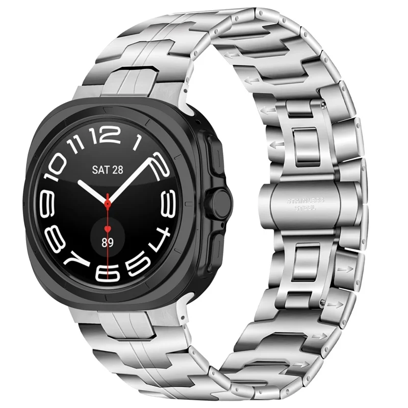 Replacement Strap for Samsung Galaxy Watch Ultra (2025) 47mm Stainless Steel Silver Watch Band with Butterfly Clasp