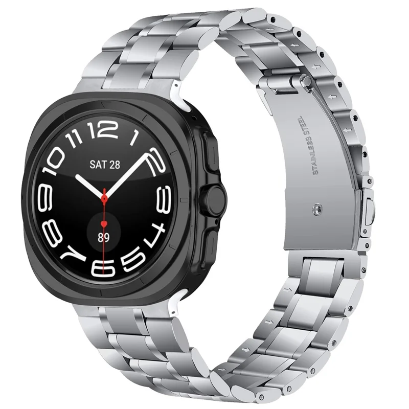 Silver Strap for Samsung Galaxy Watch Ultra (2025) 47mm Stainless Steel Five-Link Integrated Watch Band with Butterfly Clasp