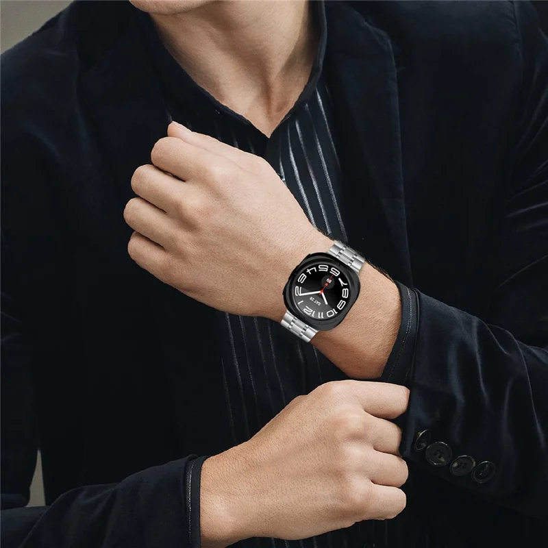 Silver Strap for Samsung Galaxy Watch Ultra (2025) 47mm Stainless Steel Five-Link Integrated Watch Band with Butterfly Clasp