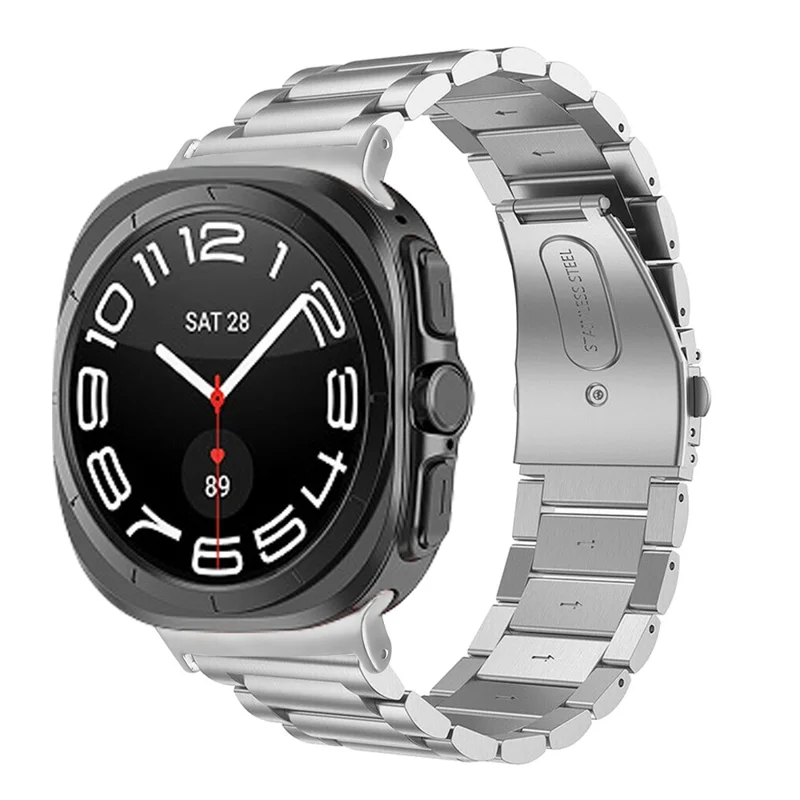 Für Samsung Galaxy Watch Ultra (2025) 47mm Band 3-Perlen Edelstahl Armband - Silber