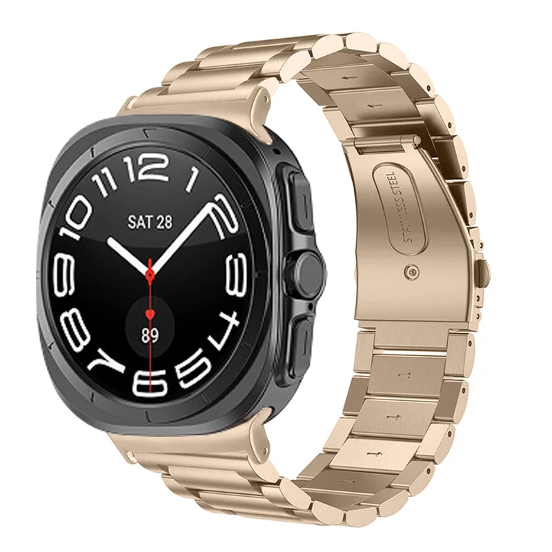 For Samsung Galaxy Watch Ultra (2025) 47mm Band 3-Bead Electroplating Color Metal Watch Strap - Retro Gold