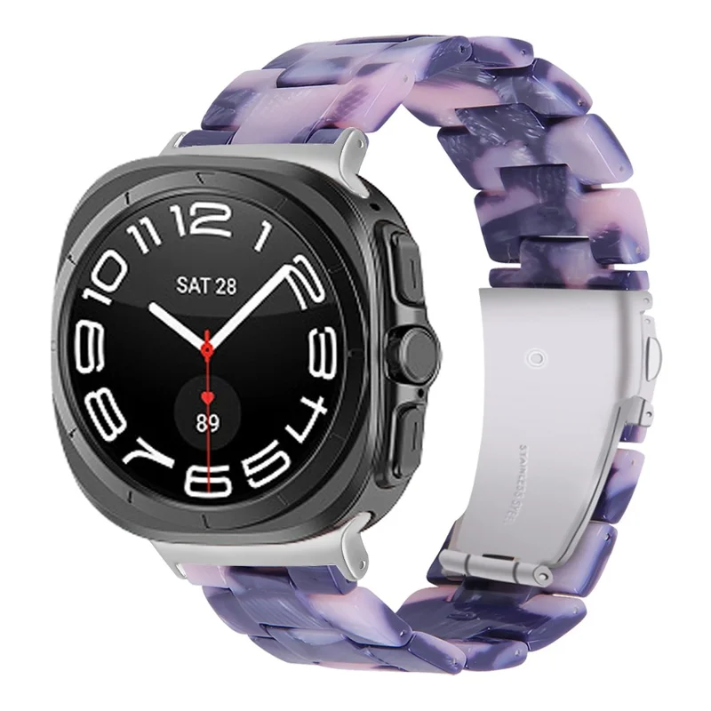 Für Samsung Galaxy Watch Ultra (2025) 47mm Band Acryl Wasserdichter Harz Uhrenarmband - Schwarz / Pink