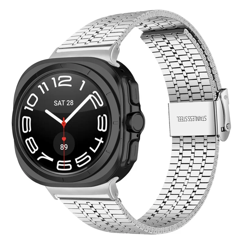 Per Samsung Galaxy Watch Ultra (2025) 47mm Cinturino in acciaio inossidabile argento 7-perline Cinturino per orologio