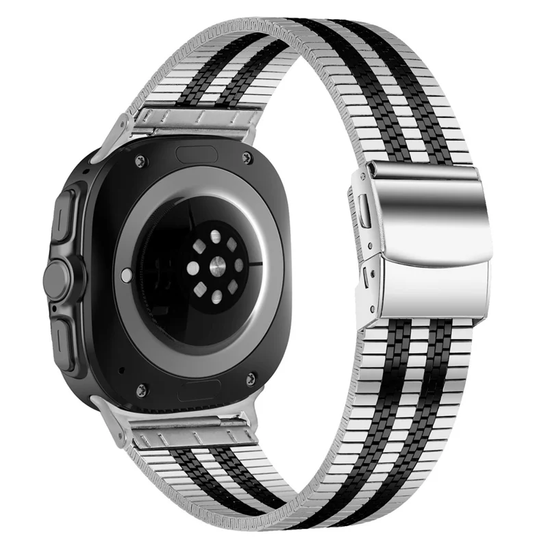 Cinturino per Samsung Galaxy Watch Ultra (2025) 47mm - 5 Maglie in Metallo Placcato Elettroliticamente, Colore Nero / Argento