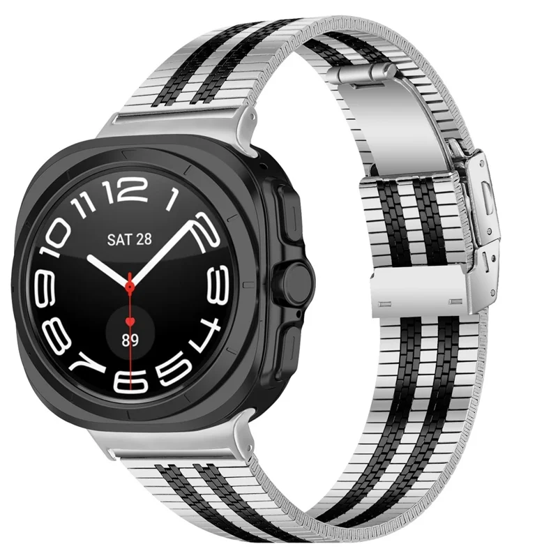 Cinturino per Samsung Galaxy Watch Ultra (2025) 47mm - 5 Maglie in Metallo Placcato Elettroliticamente, Colore Nero / Argento