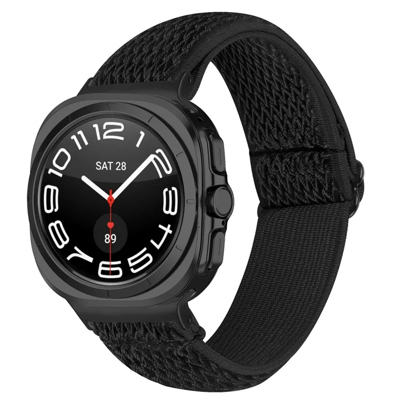 Elastic Band with Black Connector for Samsung Galaxy Watch Ultra (2025) 47mm Adjustable Watch Strap - Black