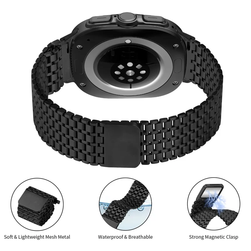 Farbiges Uhrenarmband für Samsung Galaxy Watch Ultra (2025) 47mm Edelstahl Magnetisches Neun-Perlen-Armband - Schwarz