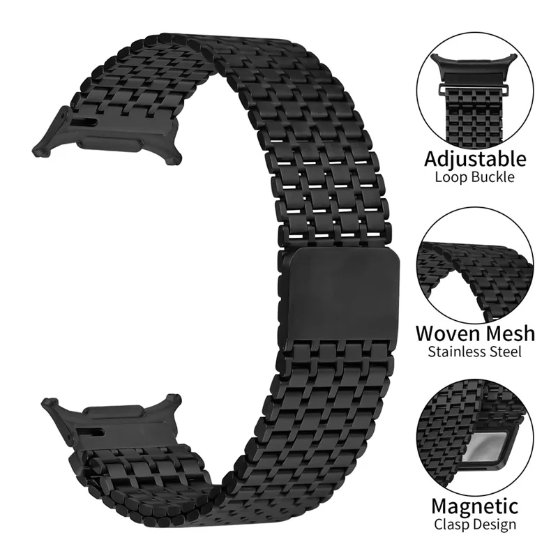 Farbiges Uhrenarmband für Samsung Galaxy Watch Ultra (2025) 47mm Edelstahl Magnetisches Neun-Perlen-Armband - Schwarz