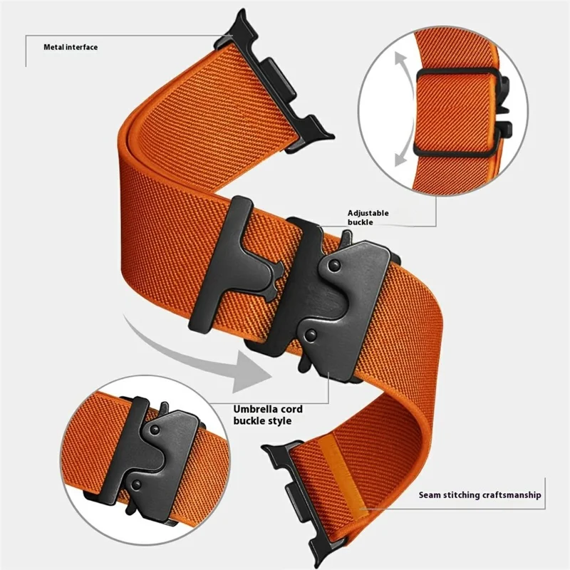 Watch Band for Samsung Galaxy Watch8 44mm / 40mm / Watch8 Classic 46mm Parachute Buckle Elastic Nylon Strap - Orange