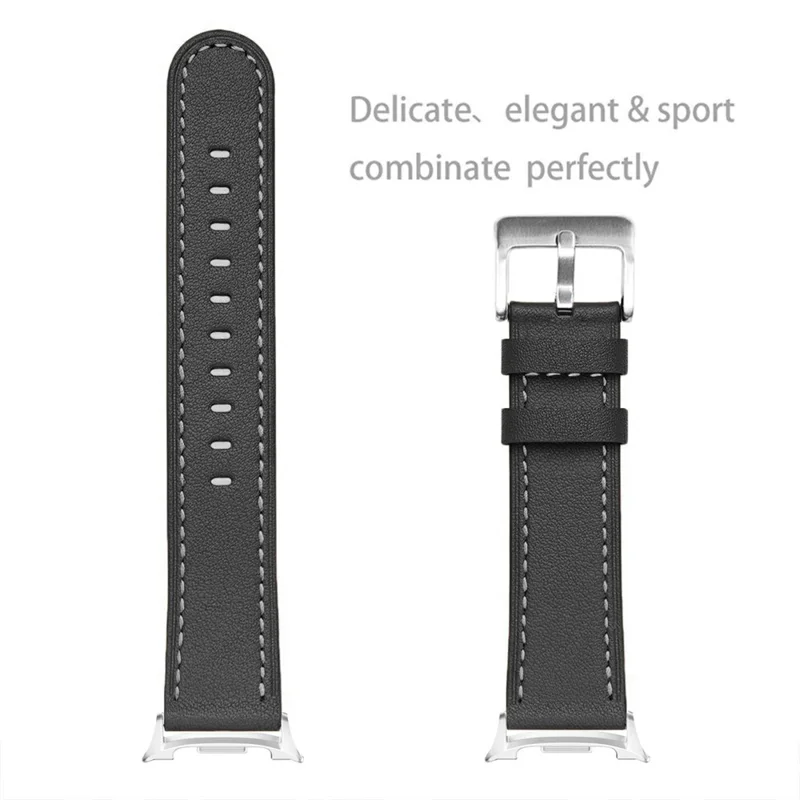 Watch Band for Samsung Galaxy Watch8 44mm / 40mm / Watch8 Classic 46mm Round-tail Genuine Cow Leather Strap - Black