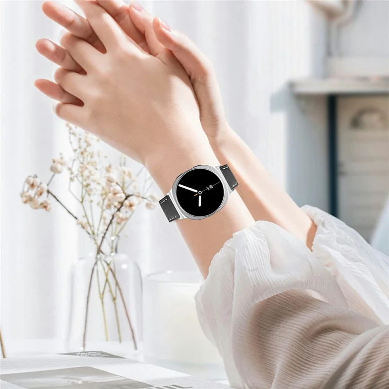 Watch Band for Samsung Galaxy Watch8 44mm / 40mm / Watch8 Classic 46mm Round-tail Genuine Cow Leather Strap - Black