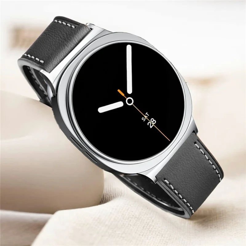 Watch Band for Samsung Galaxy Watch8 44mm / 40mm / Watch8 Classic 46mm Round-tail Genuine Cow Leather Strap - Black