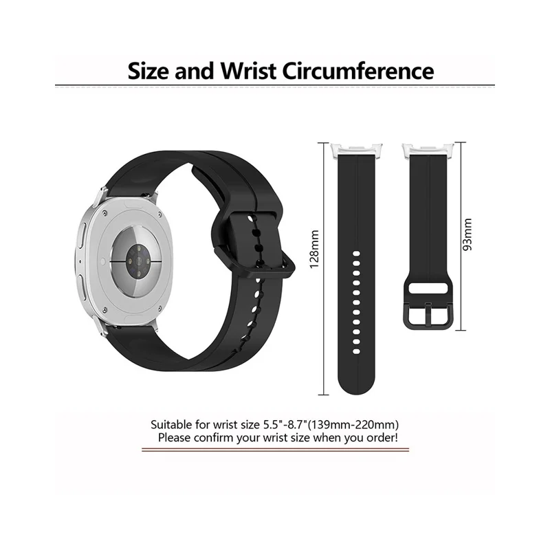 KALEBOL Watch Band For Samsung Galaxy Watch8 Classic 46mm  /  Watch8 44mm  /  40mm Groove Design Silicone Strap - Black