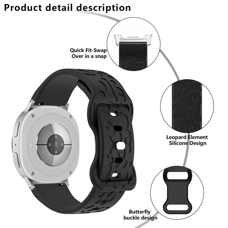KALEBOL Silicone Strap For Samsung Galaxy Watch8 Classic 46mm  /  Watch8 44mm  /  40mm Leopard Texture Watch Band - Black