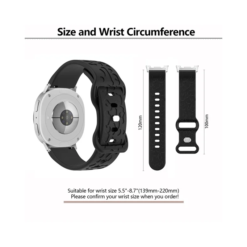 KALEBOL Silicone Strap For Samsung Galaxy Watch8 Classic 46mm  /  Watch8 44mm  /  40mm Leopard Texture Watch Band - Black