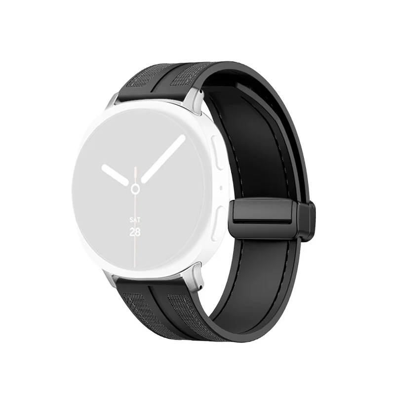 KALEBOL Watch Band For Samsung Galaxy Watch8 Classic 46mm  /  Watch8 44mm  /  40mm Magnetic Folding Clasp Nylon Silicone Strap - Black