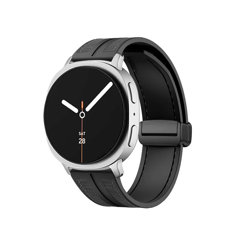 KALEBOL Watch Band For Samsung Galaxy Watch8 Classic 46mm  /  Watch8 44mm  /  40mm Magnetic Folding Clasp Nylon Silicone Strap - Black