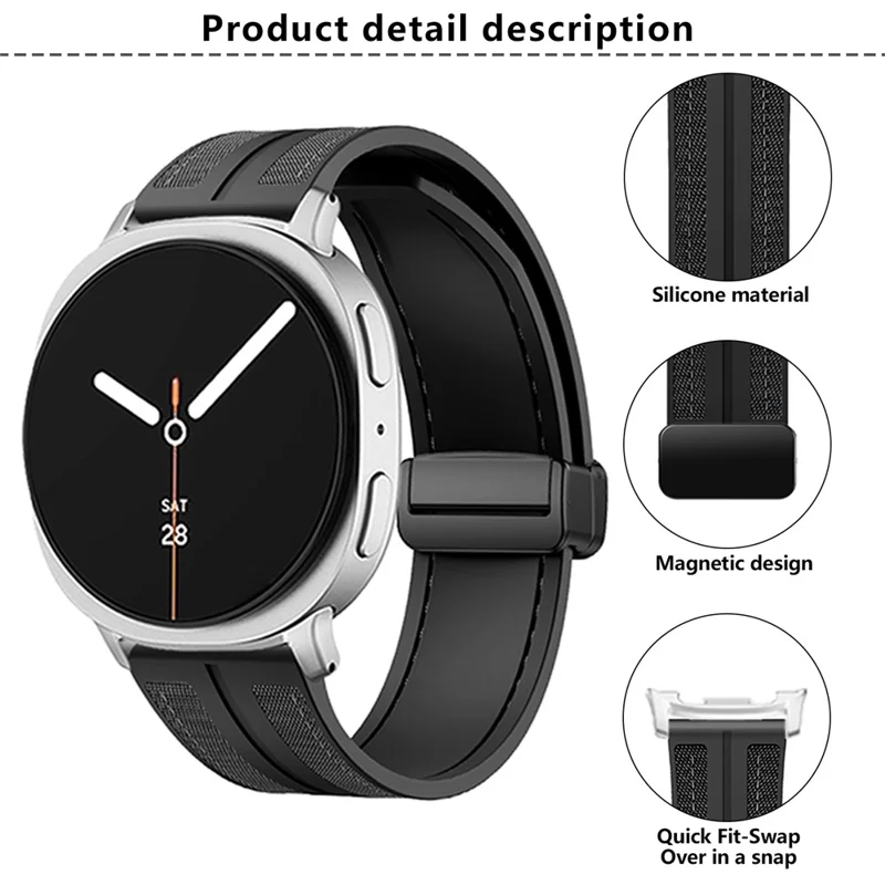 KALEBOL Watch Band For Samsung Galaxy Watch8 Classic 46mm  /  Watch8 44mm  /  40mm Magnetic Folding Clasp Nylon Silicone Strap - Black