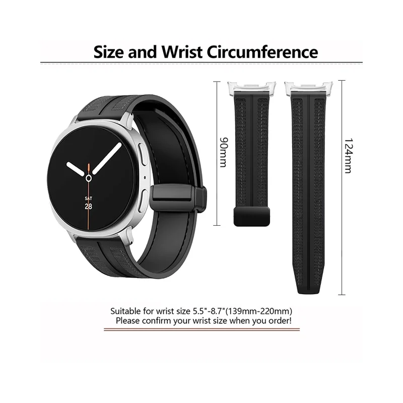 KALEBOL Watch Band For Samsung Galaxy Watch8 Classic 46mm  /  Watch8 44mm  /  40mm Magnetic Folding Clasp Nylon Silicone Strap - Black
