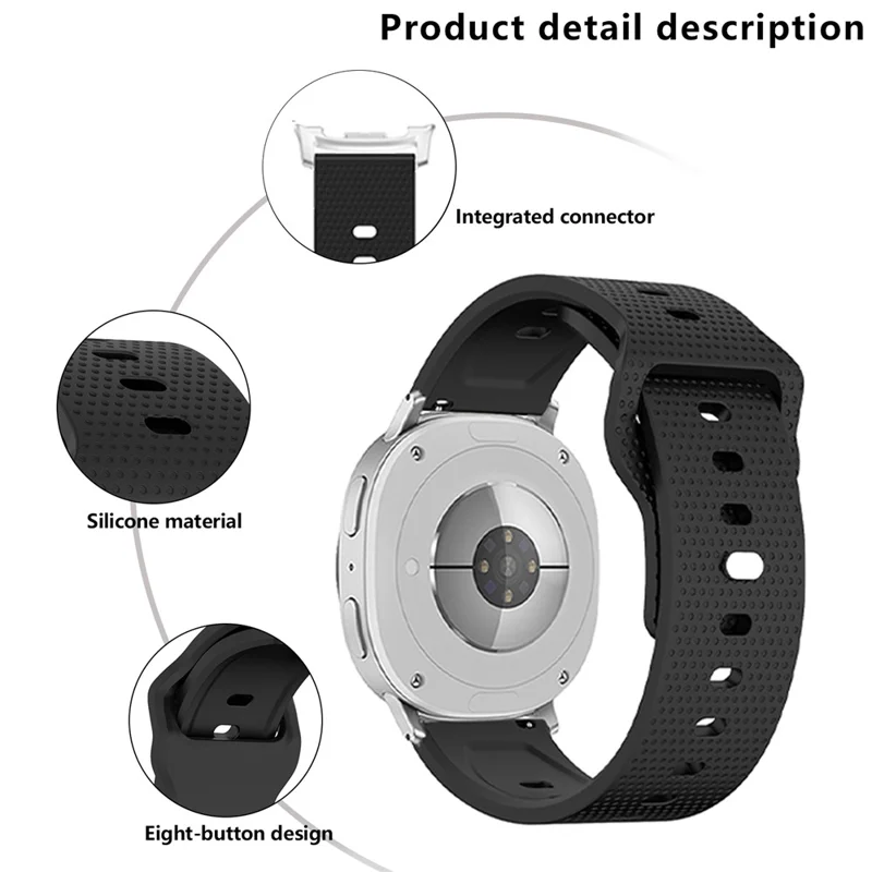 KALEBOL Bracelet en silicone à pois avec boucle à ardillon pour Samsung Galaxy Watch8 Classic 46mm / Watch8 44mm / 40mm - Noir