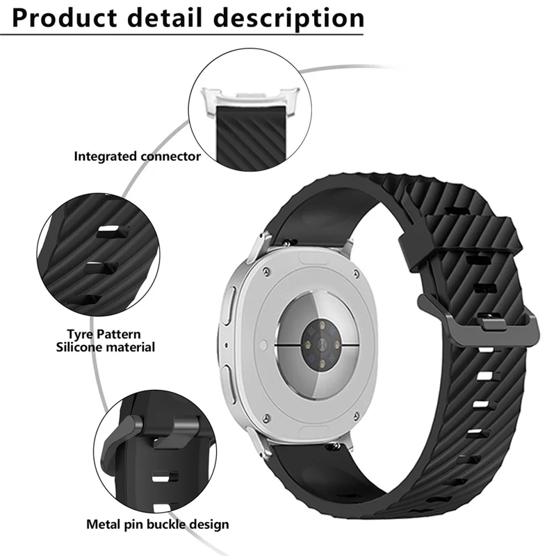 KALEBOL Bracelet en silicone pour Samsung Galaxy Watch8 Classic 46mm / Watch8 44mm / 40mm - Motif Pneu, Noir