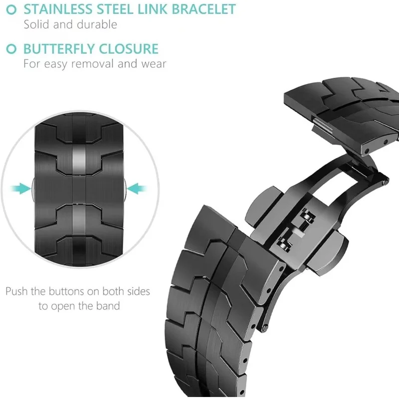 Watch Band For Samsung Galaxy Watch8 Classic 46mm  /  Watch8 44mm  /  40mm Split Butterfly Clasp Stainless Steel Strap - Black
