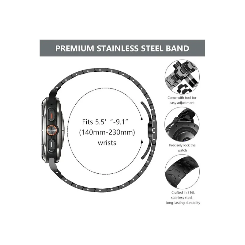 Watch Band For Samsung Galaxy Watch8 Classic 46mm  /  Watch8 44mm  /  40mm Split Butterfly Clasp Stainless Steel Strap - Black