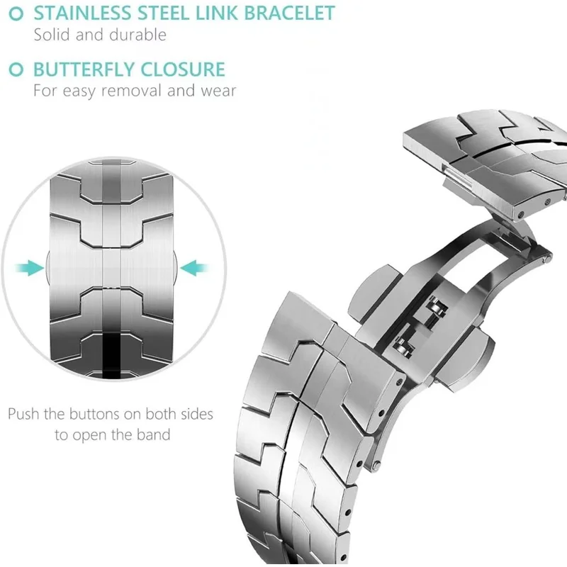Watch Band For Samsung Galaxy Watch8 Classic 46mm  /  Watch8 44mm  /  40mm Integrated Butterfly Clasp Stainless Steel Strap - Silver