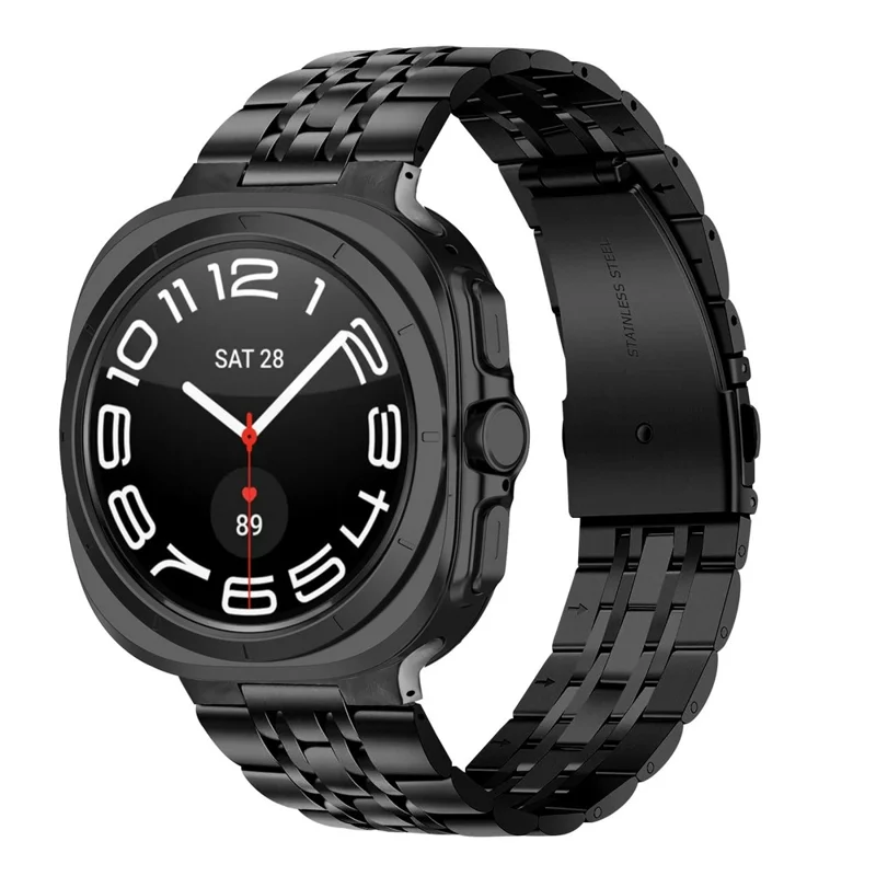 Watch Band For Samsung Galaxy Watch8 Classic 46mm  /  Watch8 44mm  /  40mm Integrated 7-Bead Stainless Steel Strap - Black