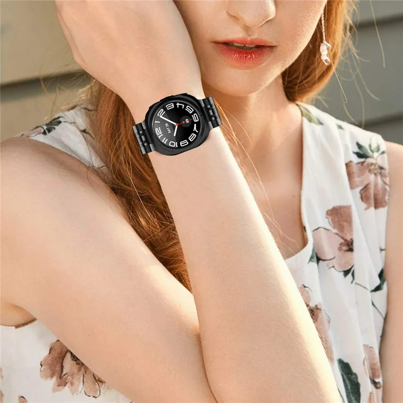 Watch Band For Samsung Galaxy Watch8 Classic 46mm  /  Watch8 44mm  /  40mm Integrated 7-Bead Stainless Steel Strap - Black