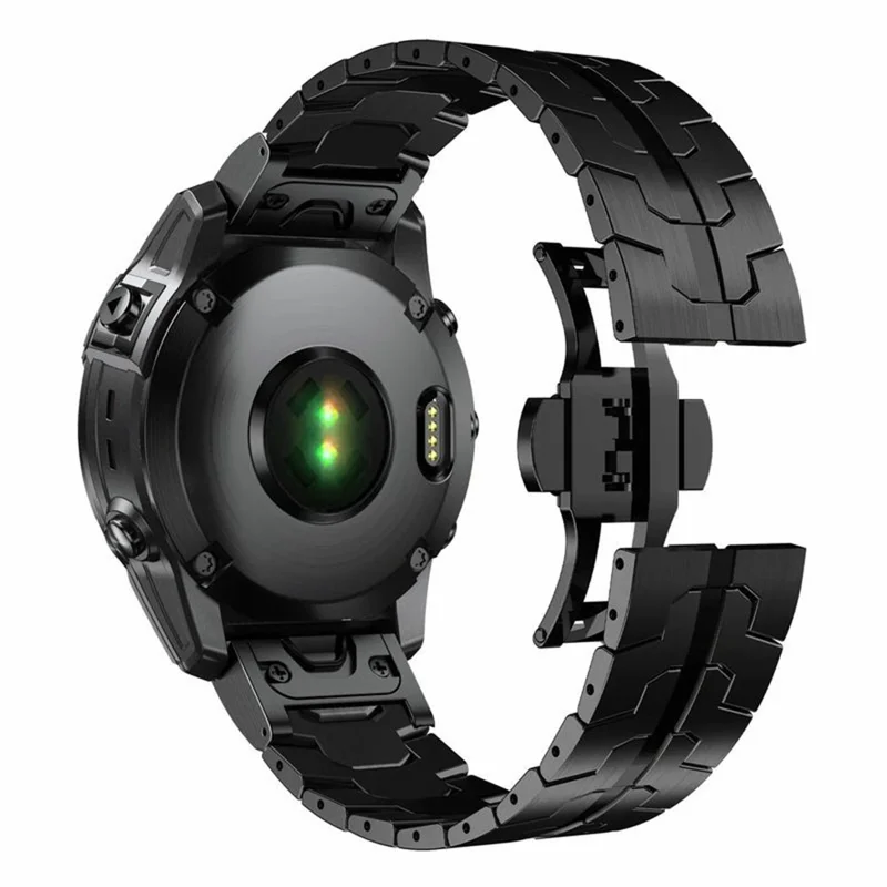 26mm Butterfly Buckle Strap for Garmin Fenix 8 51mm / Enduro 3 / Enduro 2 Titanium Alloy Watch Band - Black